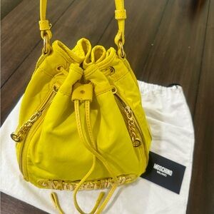 Moschino Yellow Bucket Bag with Gold Logo Hardware